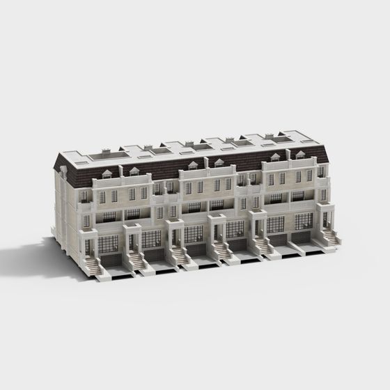 Elegant Townhouse 3D model with Modern and Classical Aesthetics