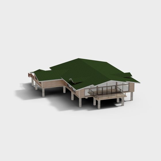 Modern Lakeside Green House 3D model