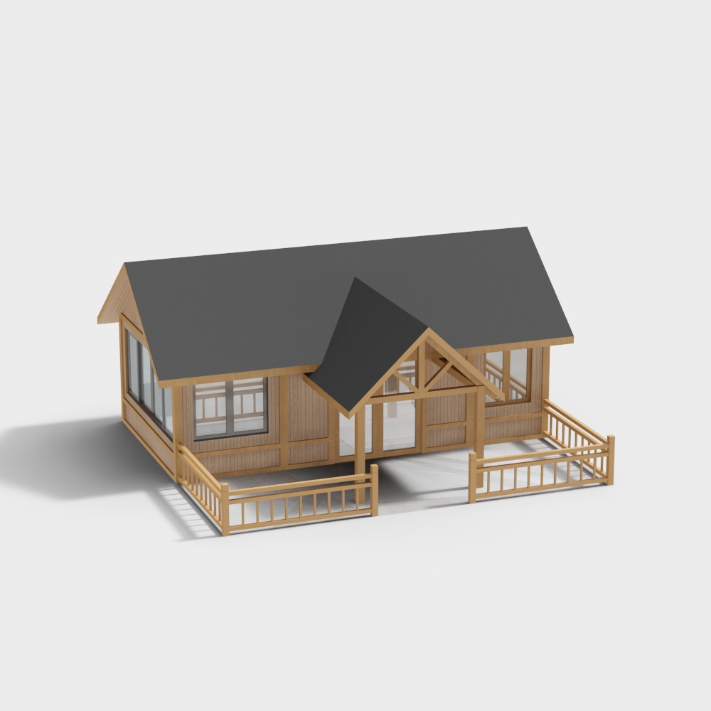Charming Wooden Cottage 3D Model – Low-Poly Wood Design