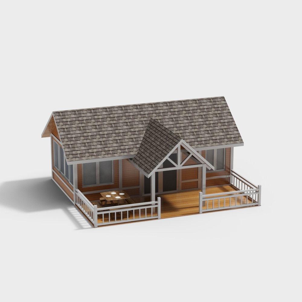 Charming Low-Poly Wooden Cabin Model – Rustic Design