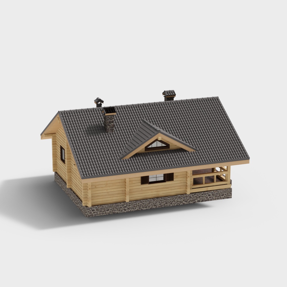 Charming Mountain Cabin 3D Model – Wooden Rustic Design