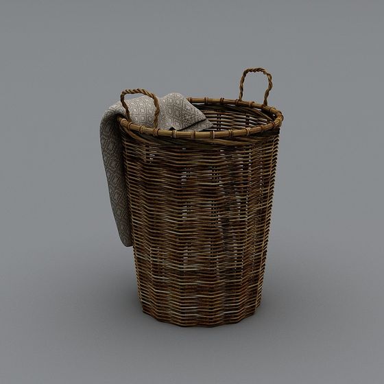 Realistic Willow Laundry Basket 3D model