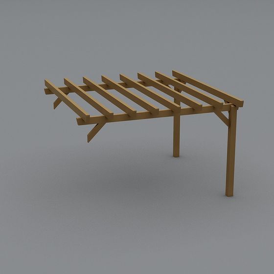Elegant Wooden Pavilion 3D model in Tranquil Garden