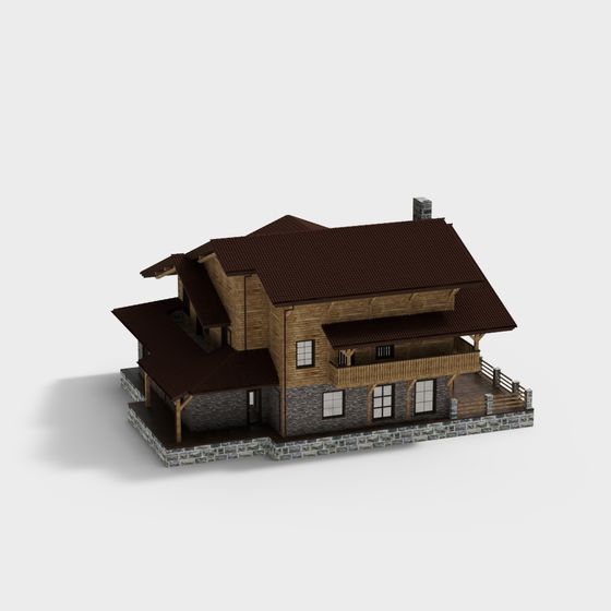 Charming Rustic Wooden House 3D model