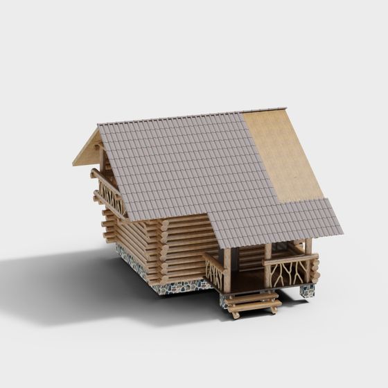 Charming Low-Polygon Wooden Cabin 3D model