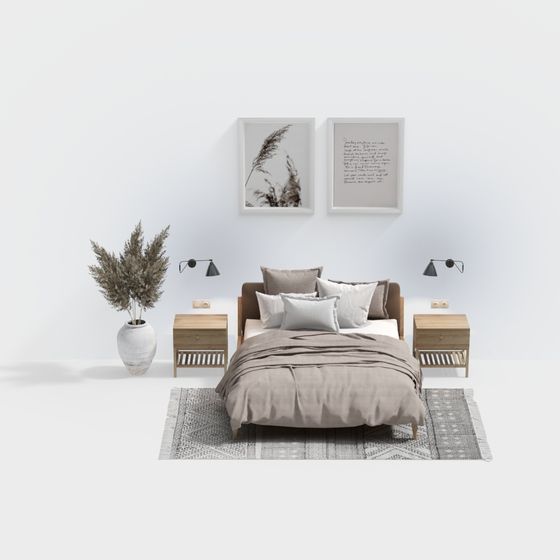 Modern Minimalist Bedroom 3D model Design