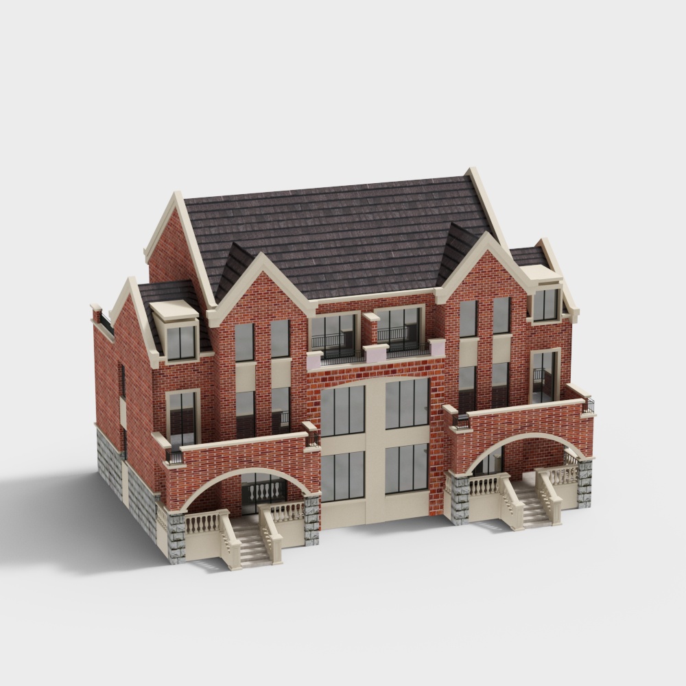 Urban Oasis Residential Building 3D Model – Red Brick Design