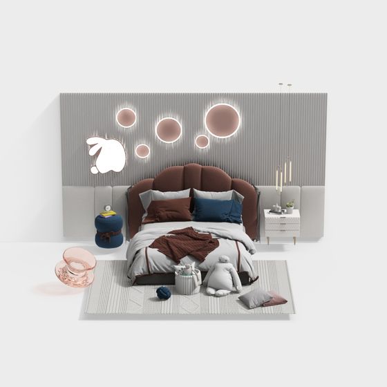 Charming 3D Bedroom Model for Creative Spaces