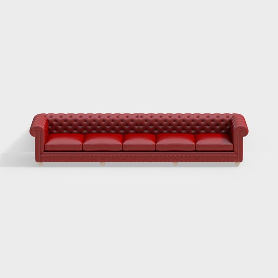 Classic Red Leather Sofa 3D model