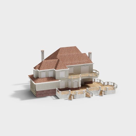 Charming Low-Poly Country Villa 3D model
