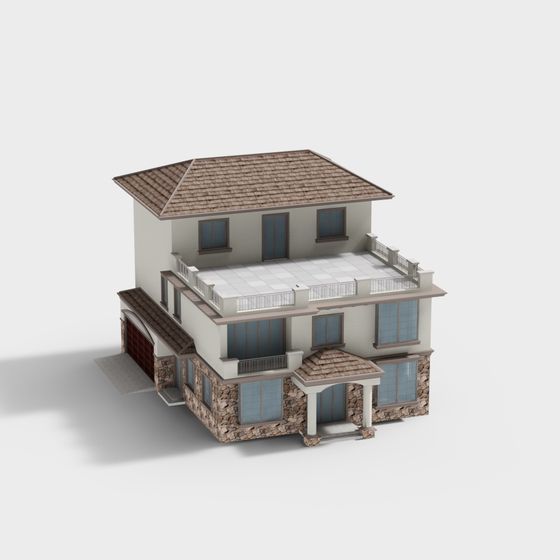Modern Residential 3D Model in Low-Poly Style