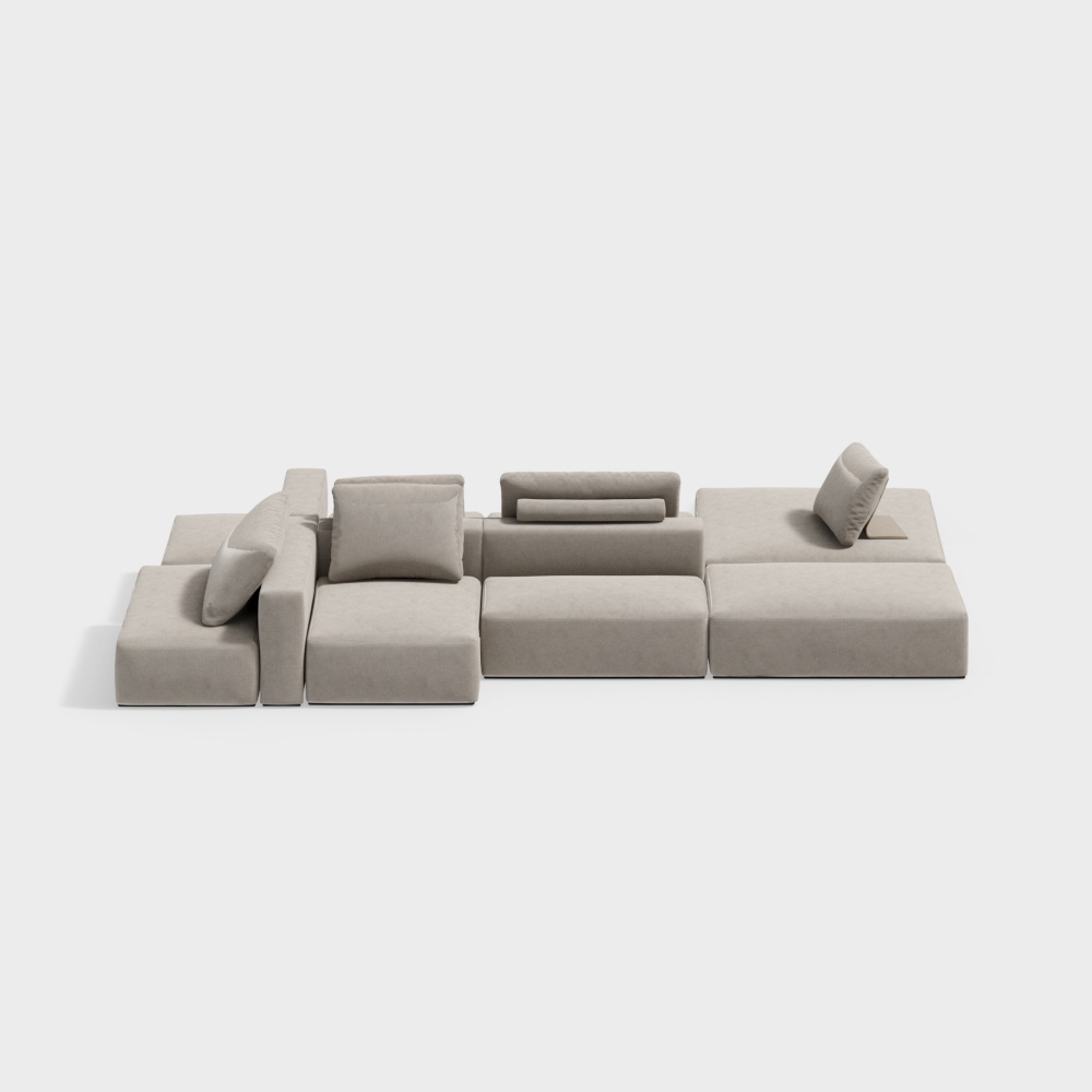 Stylish Low-Polygon Sofa Model – Gray Fabric Texture