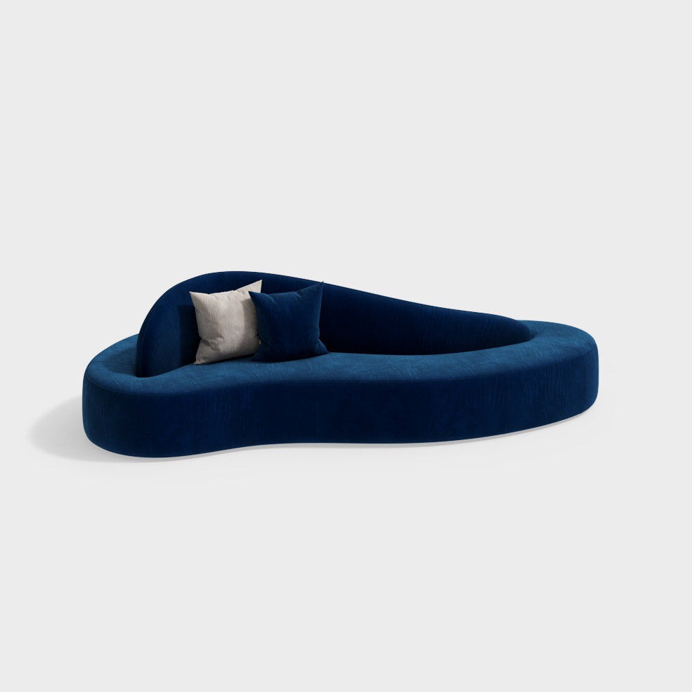 Elegant Blue Velvet Curved Sofa 3D Model – Stylish Velvet Texture