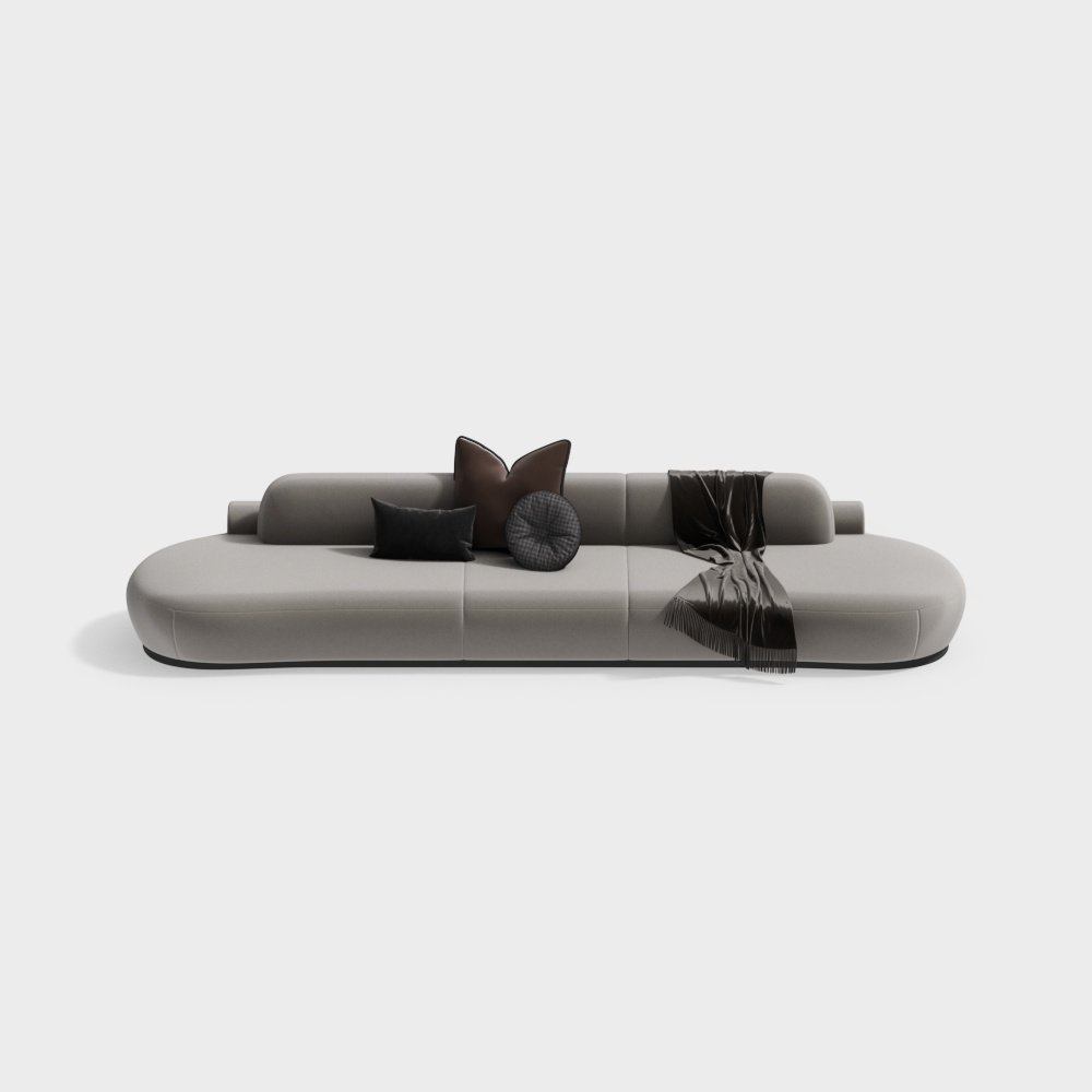 Curve Comfort Sofa 3D Model – Modern Soft Gray Design