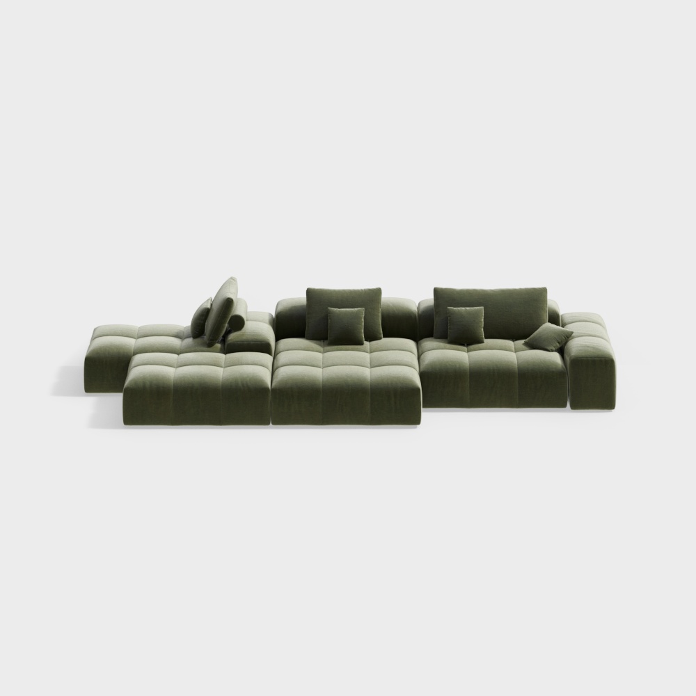 Low-Polygon Modular Sofa – Olive Green Suede