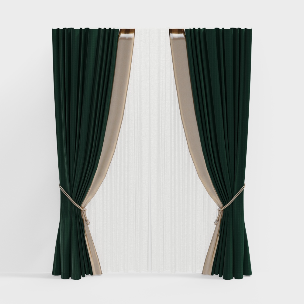 Luxurious Curtains 3D Model – Emerald Green Fabric