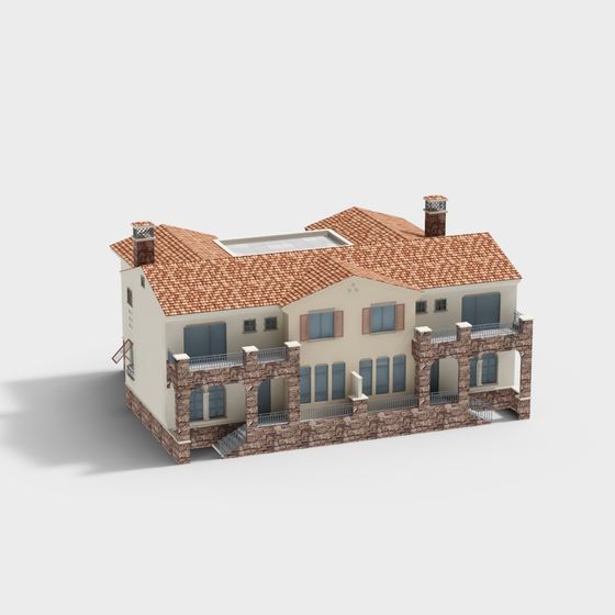 Mediterranean Style Low-Poly House 3D model