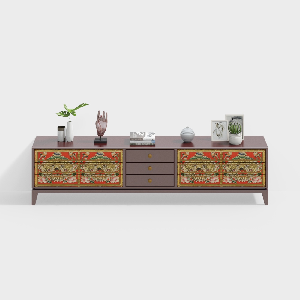 Traditional-Modern Fusion TV Cabinet – Low-Poly Wooden Design