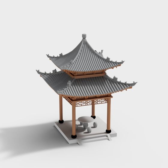 Elegant Oriental Pavilion 3D model for Creative Projects