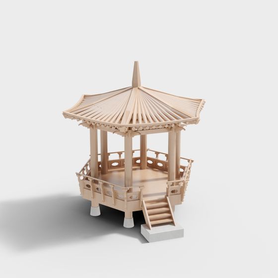 Elegant Oriental Pavilion 3D model