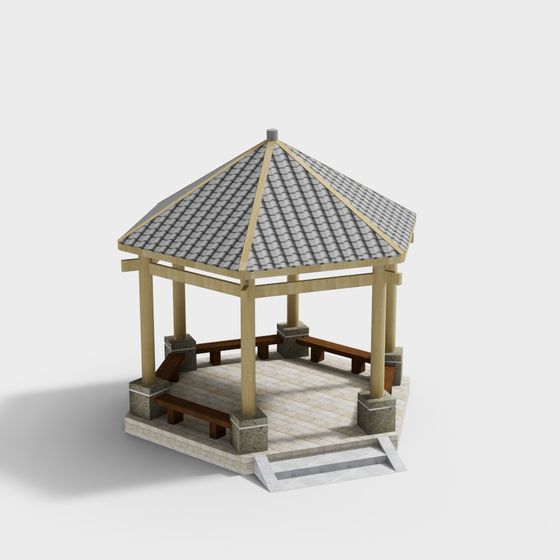 Japanese Style Low-Poly Pavilion 3D model