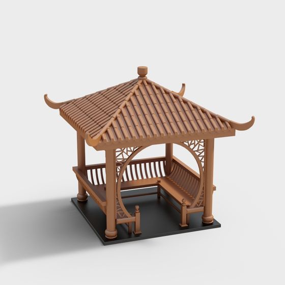 Eastern Pavilion 3D Model - Unique Low-Poly Design
