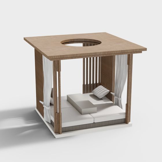 Wooden Patio Bed 3D model for Modern Spaces