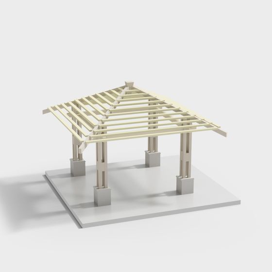 Elegant Low-Poly Wooden Pavilion 3D model