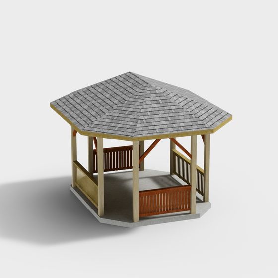 Low-Poly Hexagonal Pavilion 3D model for Summer Serenity