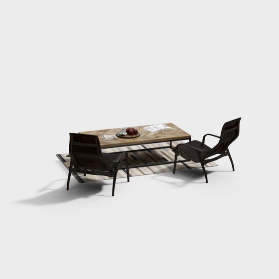 Industrial Style Coffee Table and Chairs Set 3D model