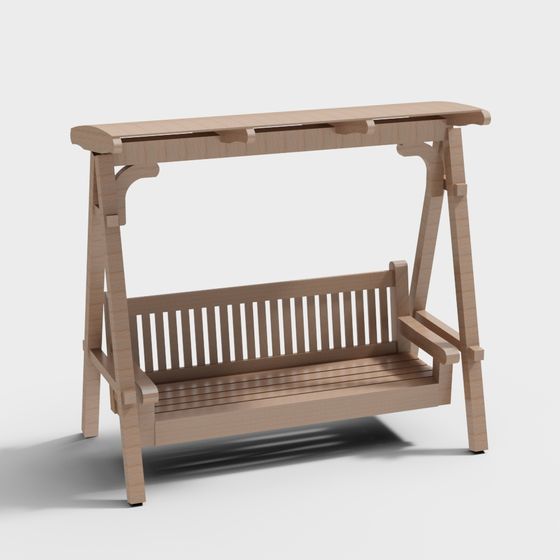 Elegant Wooden Swing Chair 3D model for Kids Play Area