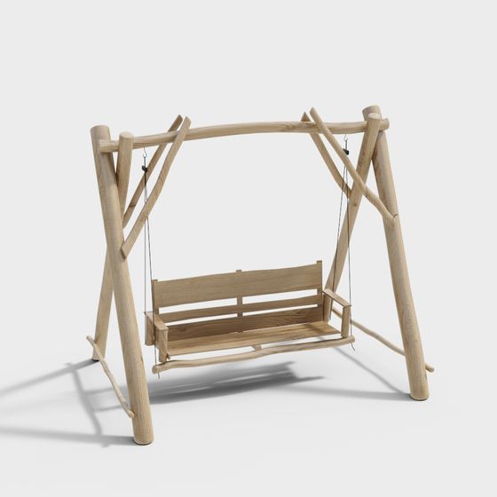 Rustic Wooden Swing 3D model