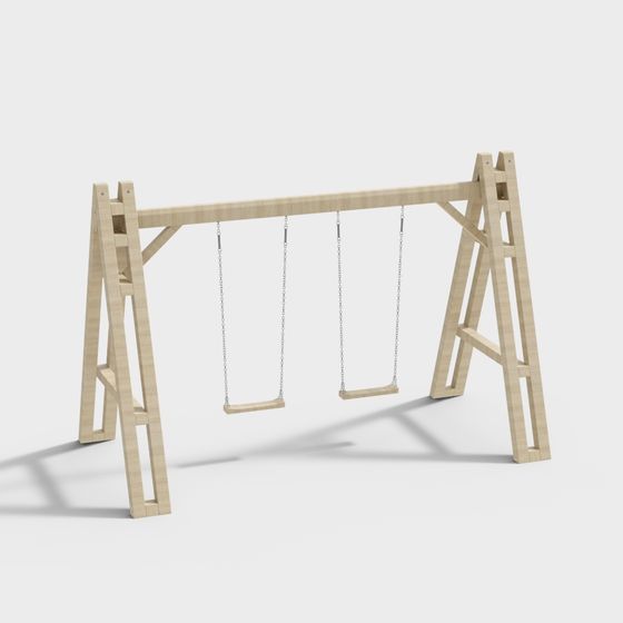 Playful Wooden Swing Set 3D model