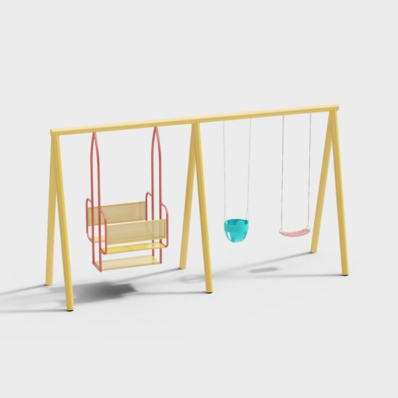 Vibrant Low-Poly Swing Set 3D model