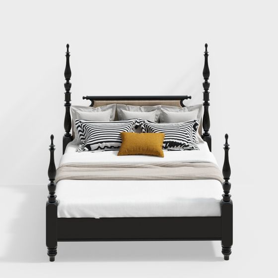 Classic Four-Post Bed 3D model for Stylish Interiors