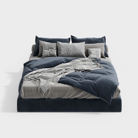 Elegant Low Poly 3D Bed Model for Modern Interiors