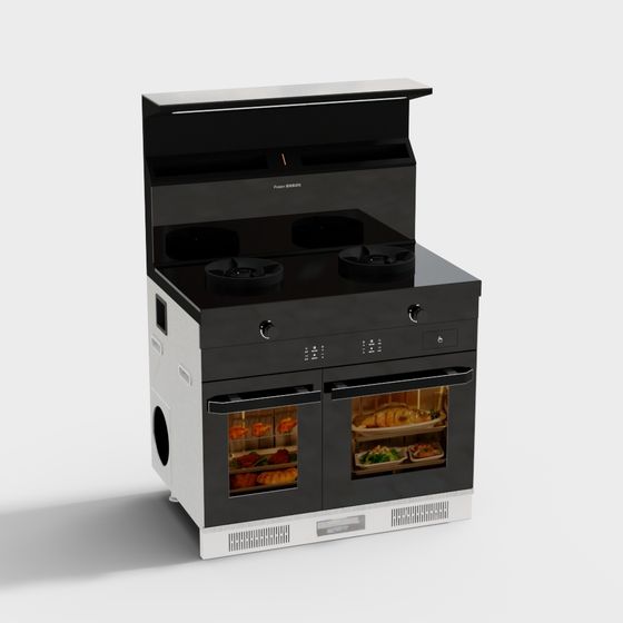 Sleek Black Integrated Kitchen Stove 3D Model