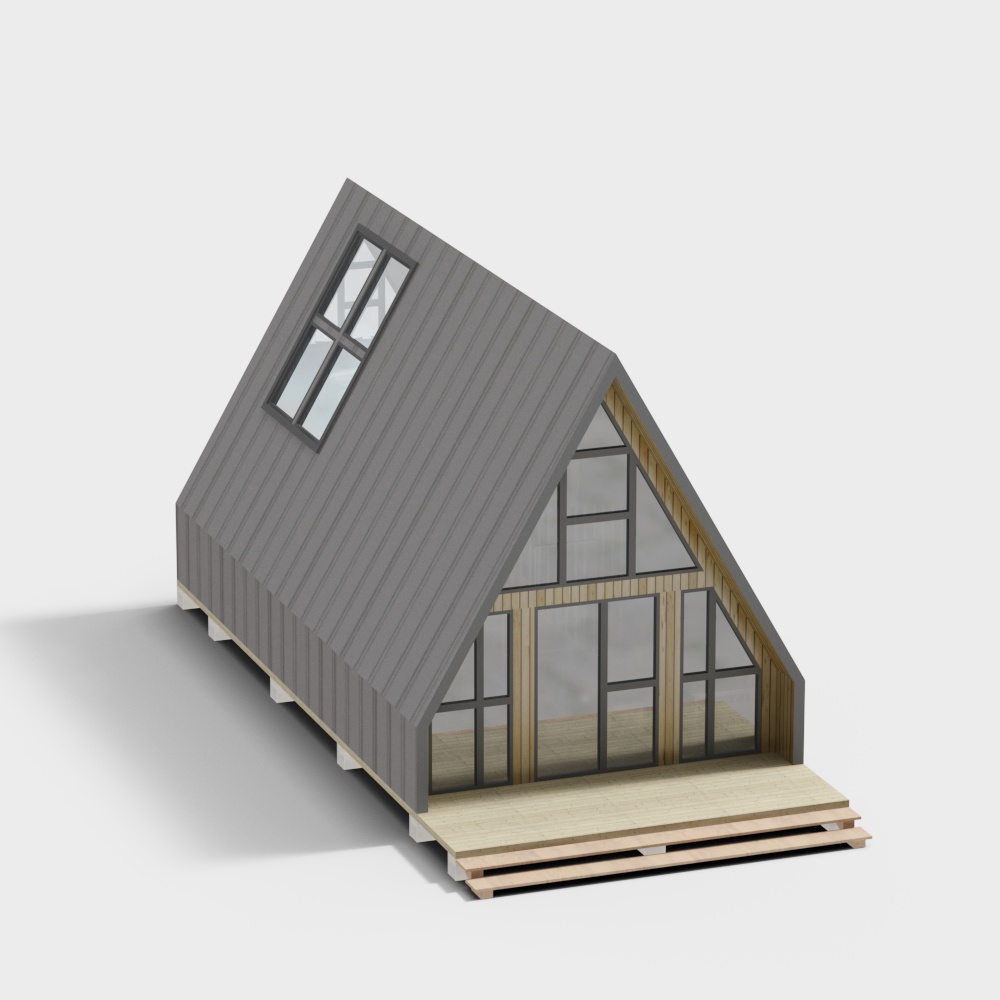 Unique A-Frame Cabin 3D Model – Modern Natural Retreat
