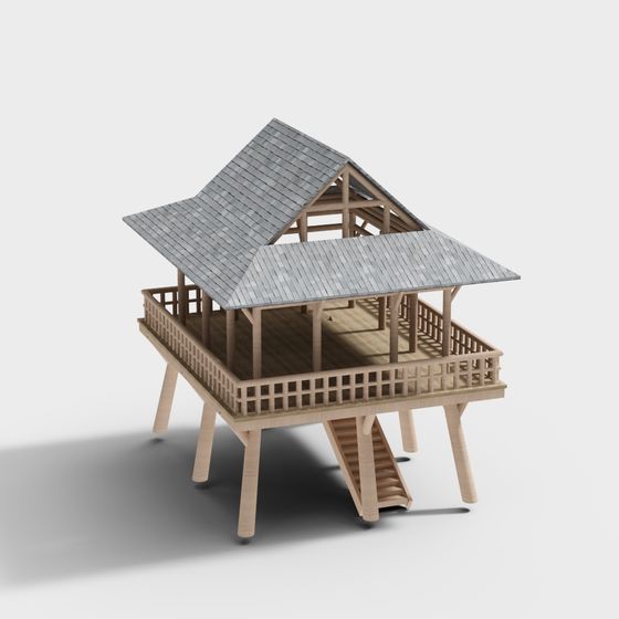 Natural Wooden Cabin 3D model with Low Polygon Design
