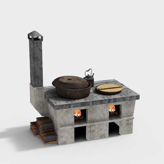 Charming Country Stone Stove 3D model