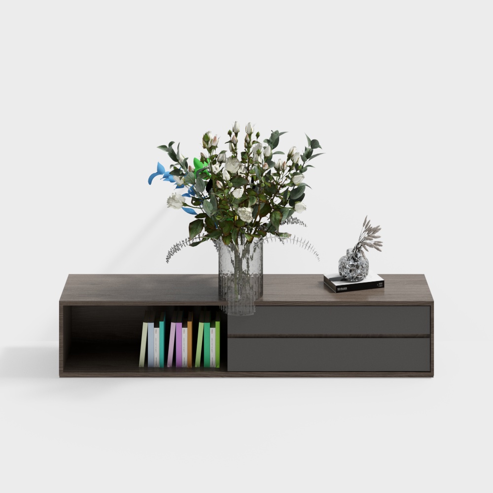 Storage cabinet wood with greenery