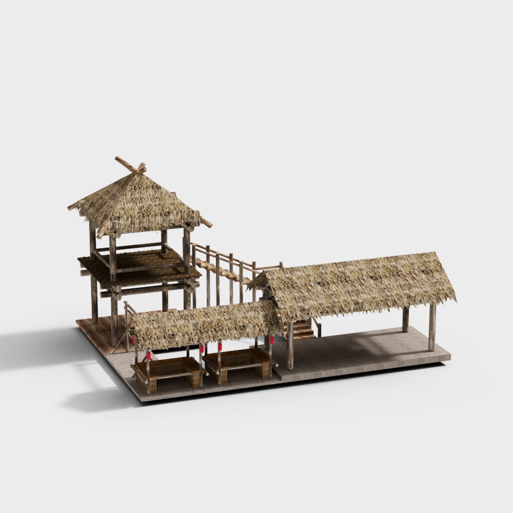 Oriental Thatch Roof House 3D model