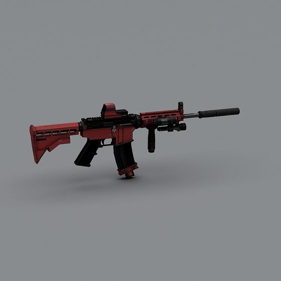 Futuristic Red and Black 3D Rifle Model
