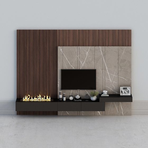 TV Wall Unit 3D Model in Black Finish