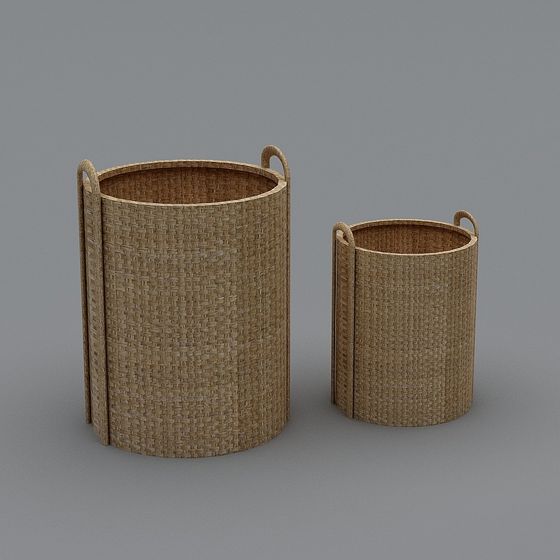 Realistic Rattan Baskets 3D model