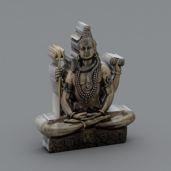 Shiva 3D Model on Lotus Throne