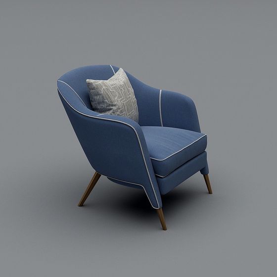 Stylish Blue Fabric Sofa 3D Model – Low-Poly Comfort