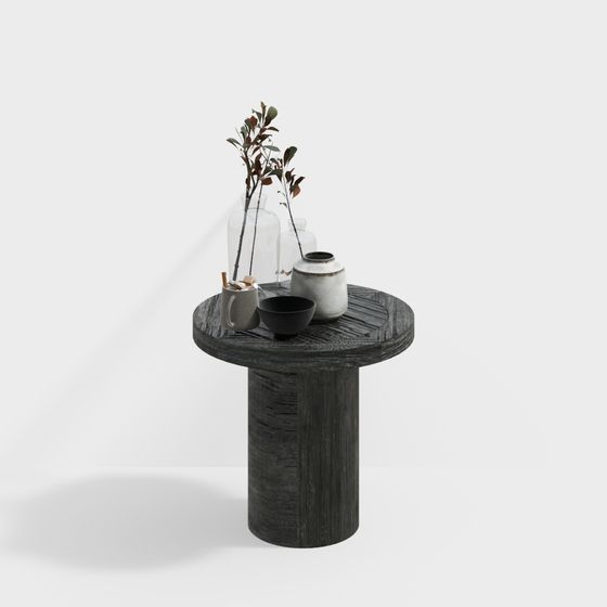 Unique Round Wooden Side Table 3D model