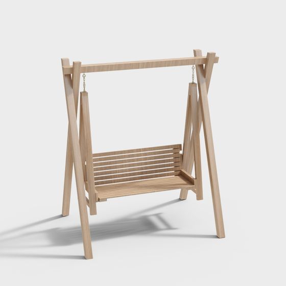 Low Polygon Wooden Swing 3D model