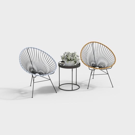 Modern Low-Polygon Chair Set 3D model